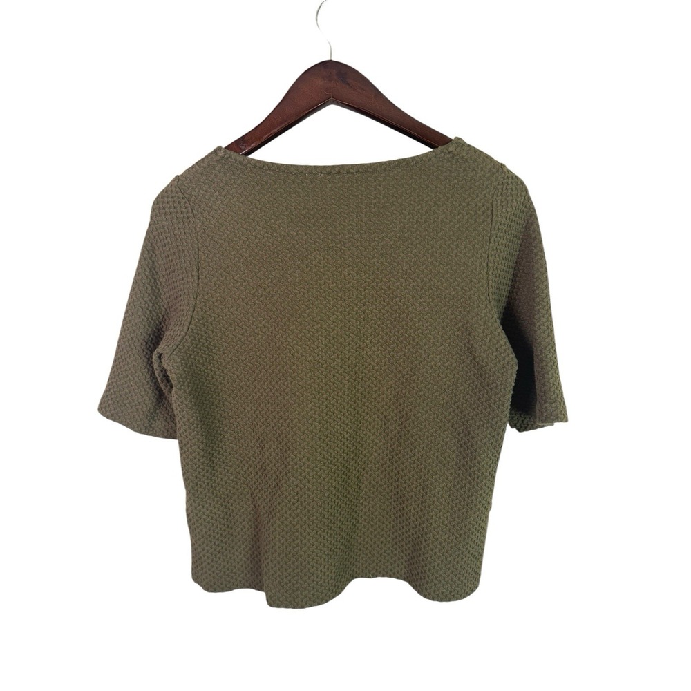 Anthropologie Postmark Medium Green‎ Textured Diagonal Zipper Short Sleeve Top - Picture 2 of 7